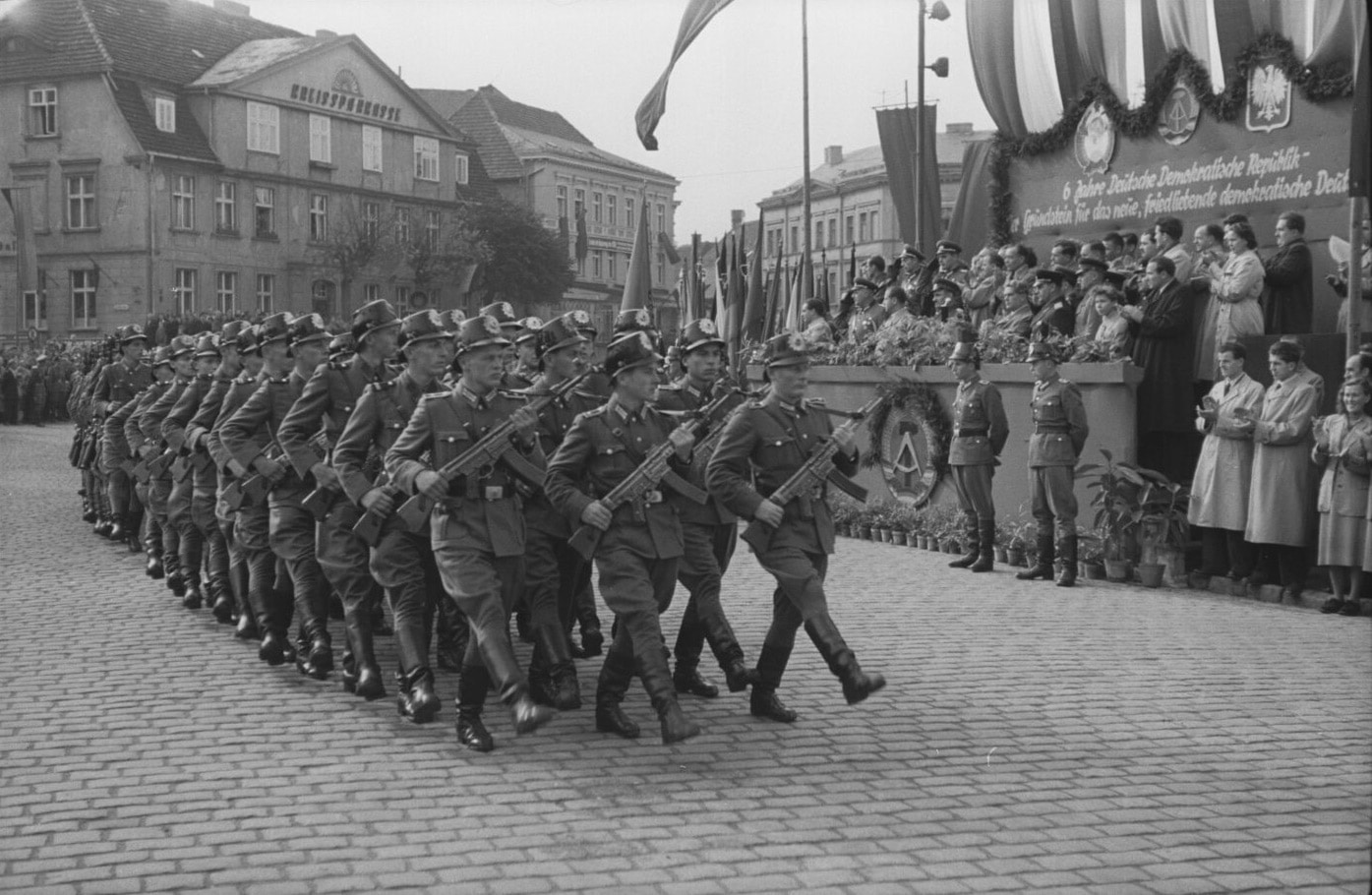 East German Soldiers with StG44 rifles during parade in 1955