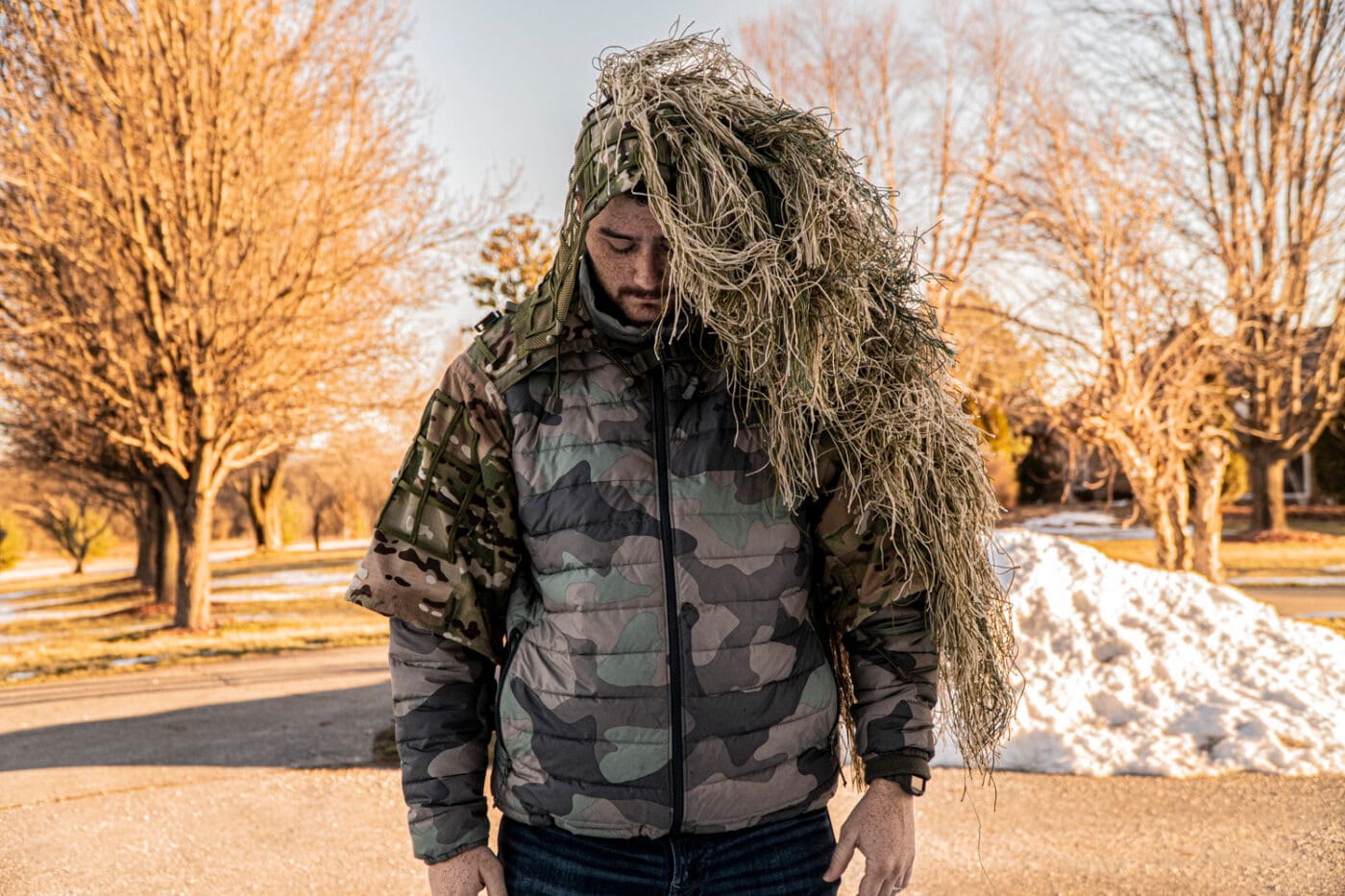 Man wearing DIY camo