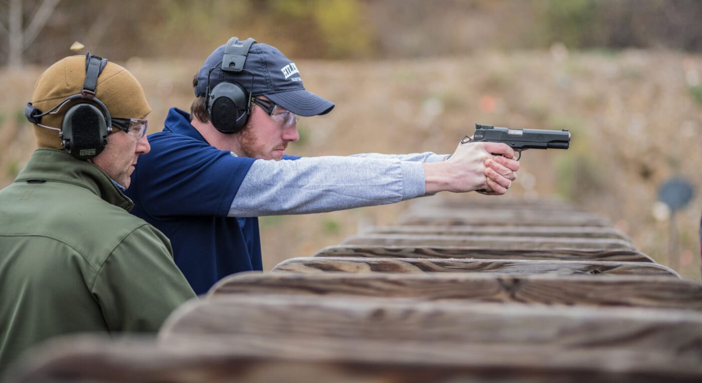 Hillsdale College shooting team practicing at the range