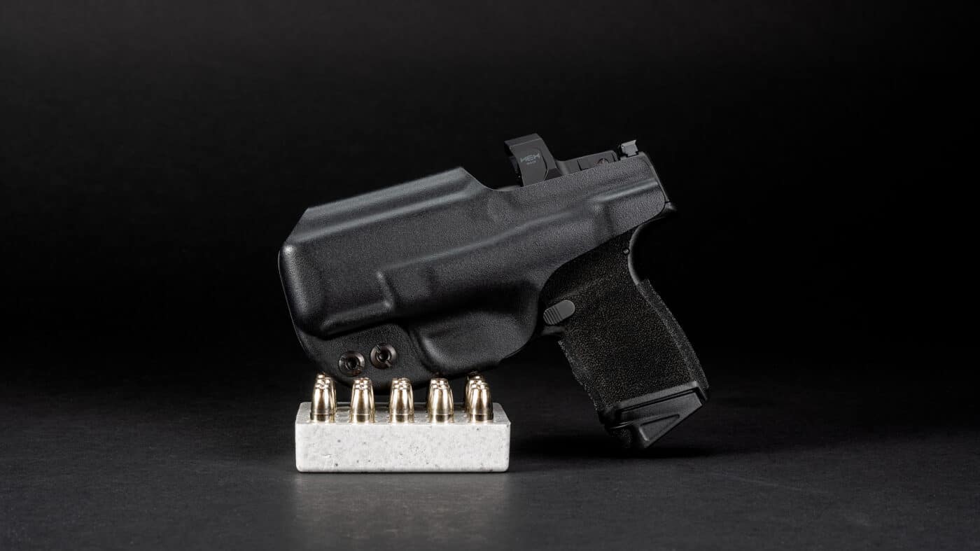 Hellcat pistol holstered in a Blade-Tech Nano