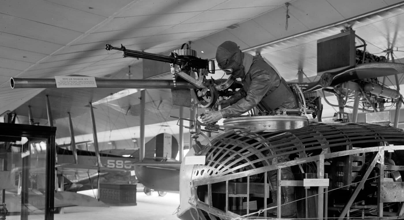 Davis recoilless on Curtiss flying boat in museum