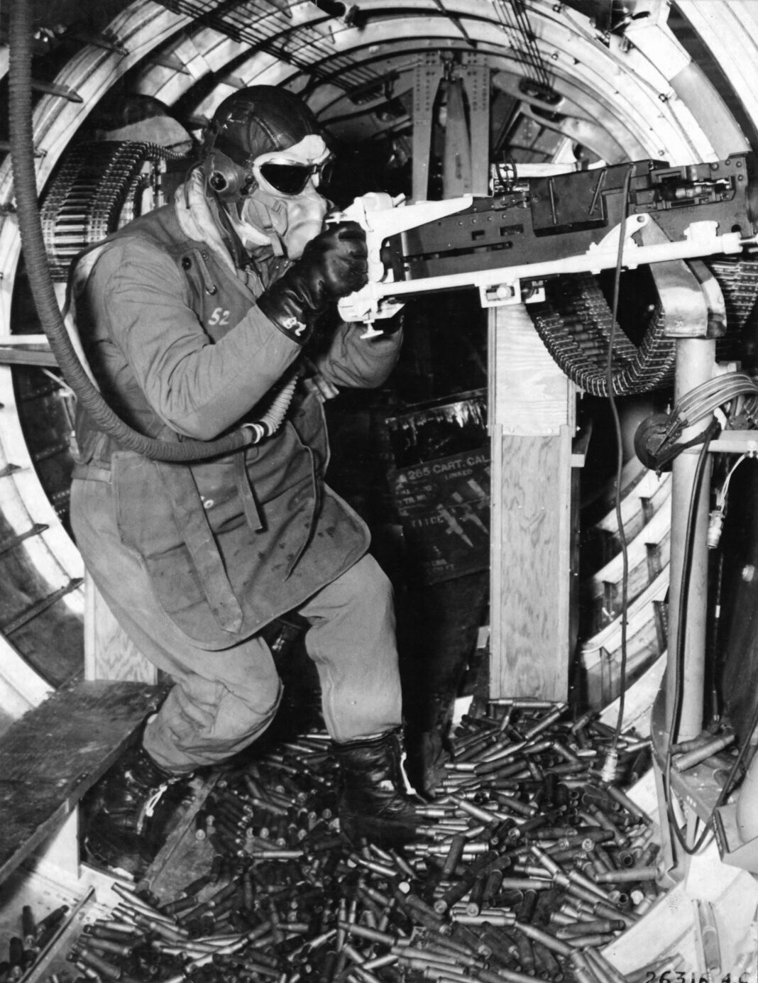 B-17 gunner in heated suit