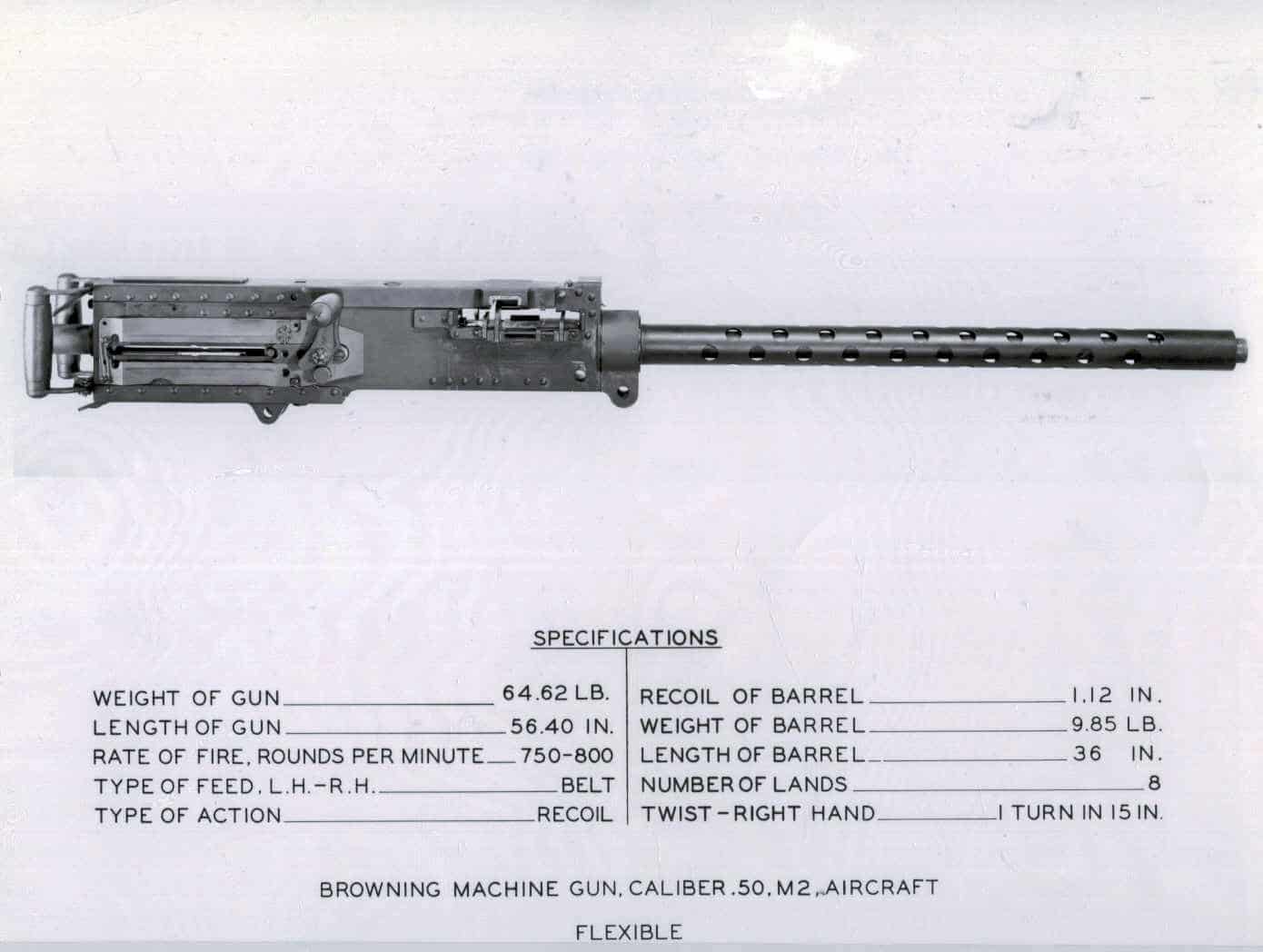 Specification chart for 50 cal Browning M2 "Flexible" gun