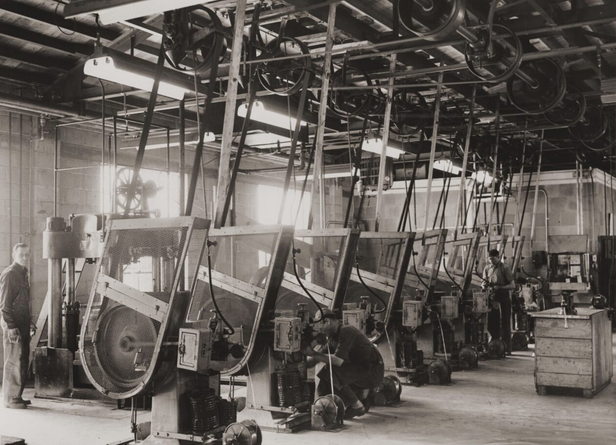 Belt drives at Federal Ammunition plant in the 1920s