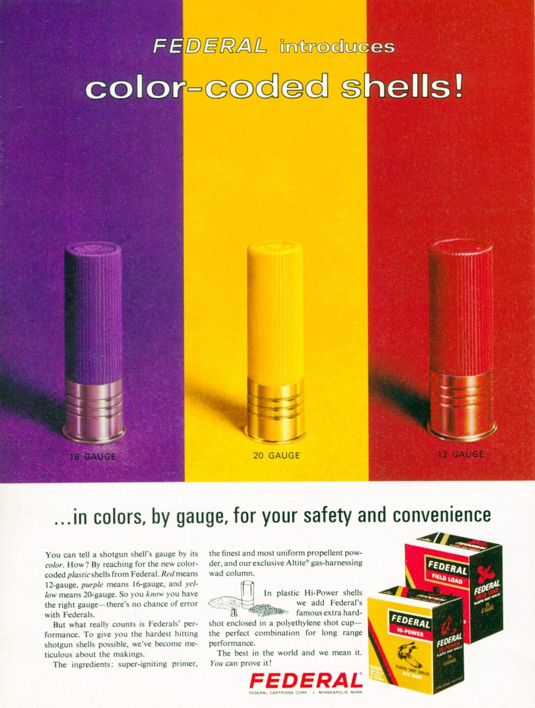 Advertisement from 1966 for color-coded plastic shells by Federal