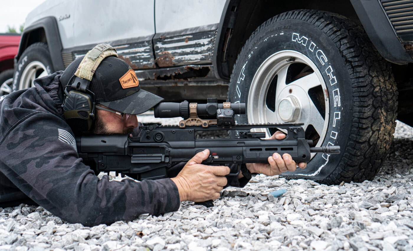 Man using 4x setting on Leupold scope while testing