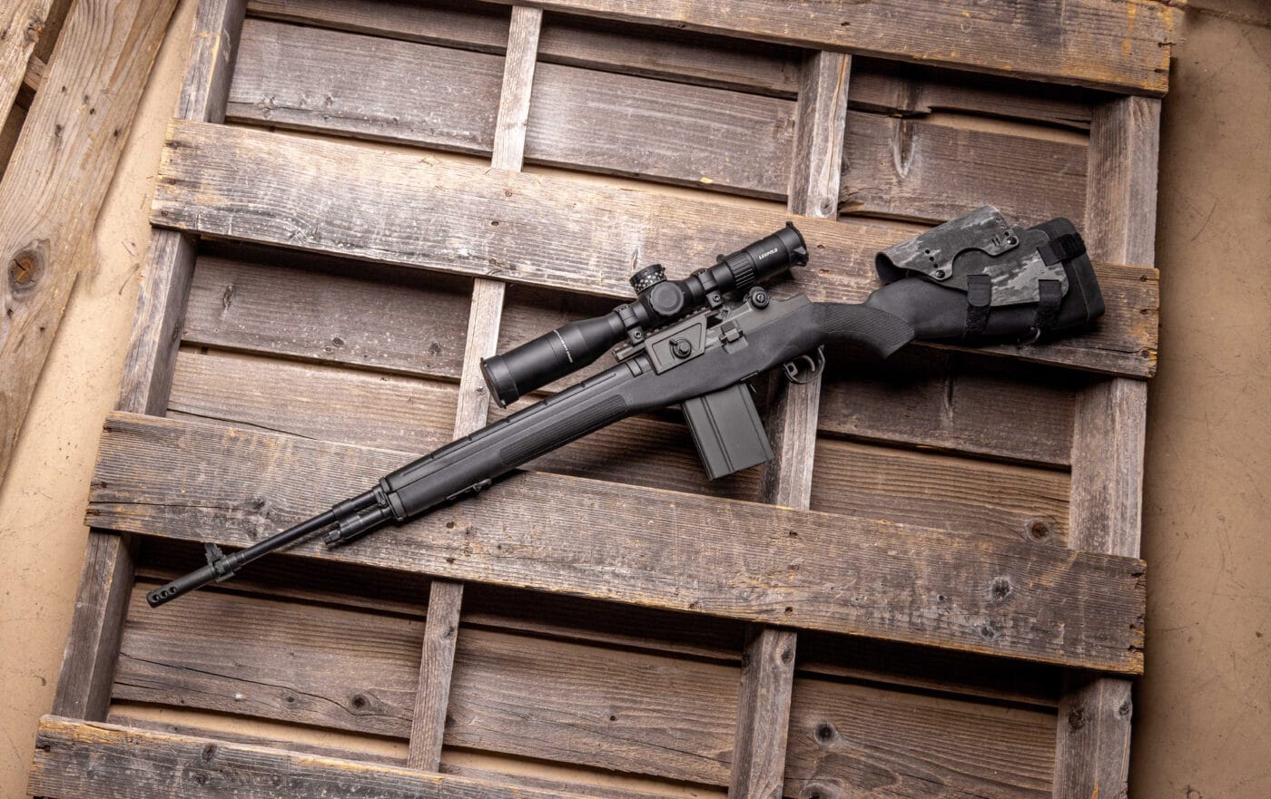 A custom “Crazy Horse” M1A-based rifle built by Smith Enterprise