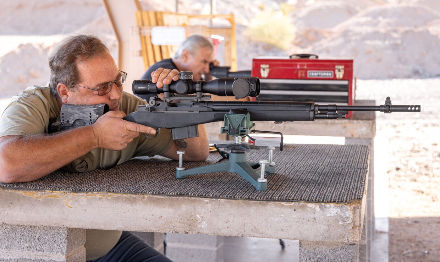 Smith Enterprise’s Andy Horton sights in the Crazy Horse M1A at the range