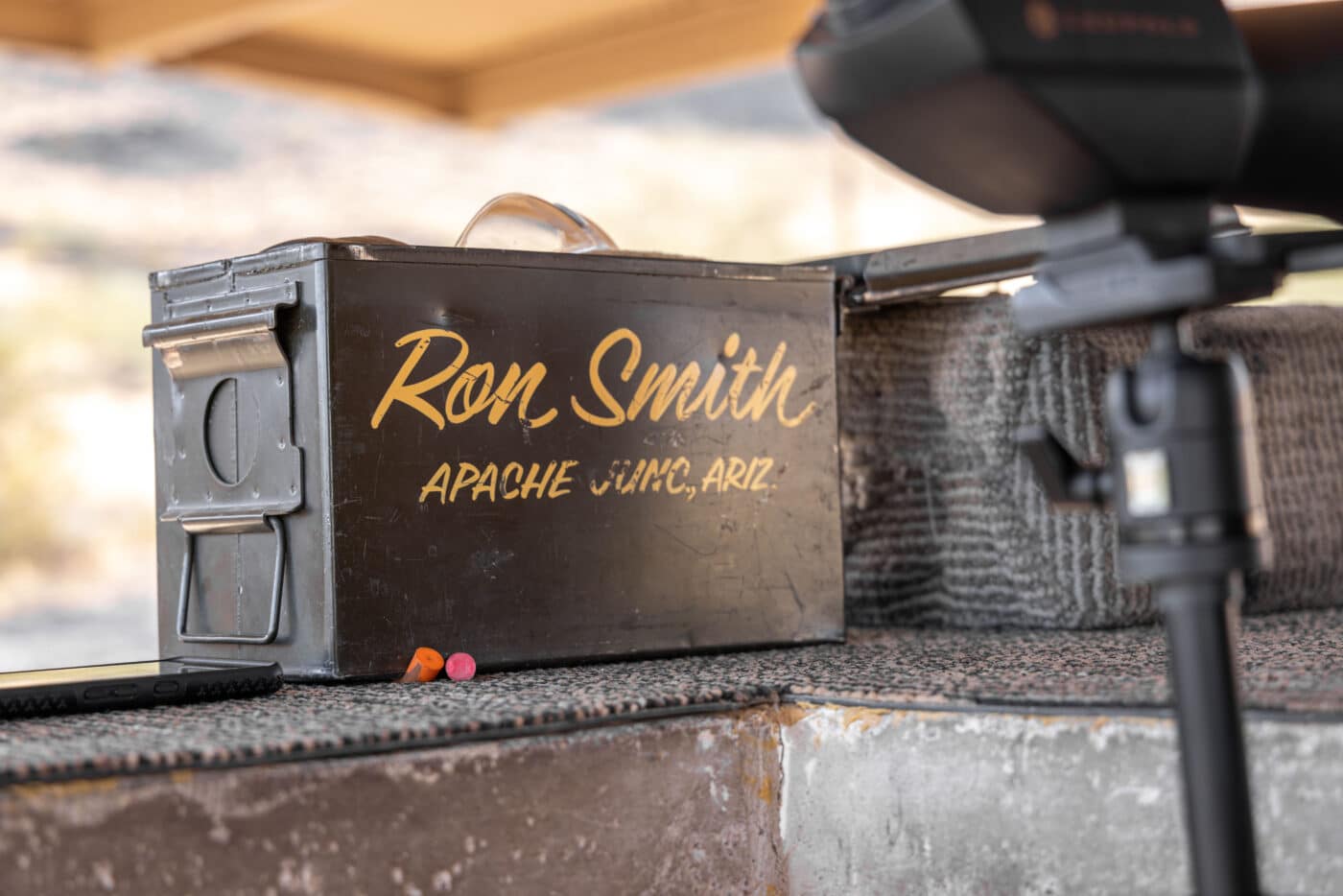 Ammo box labeled "Ron Smith"