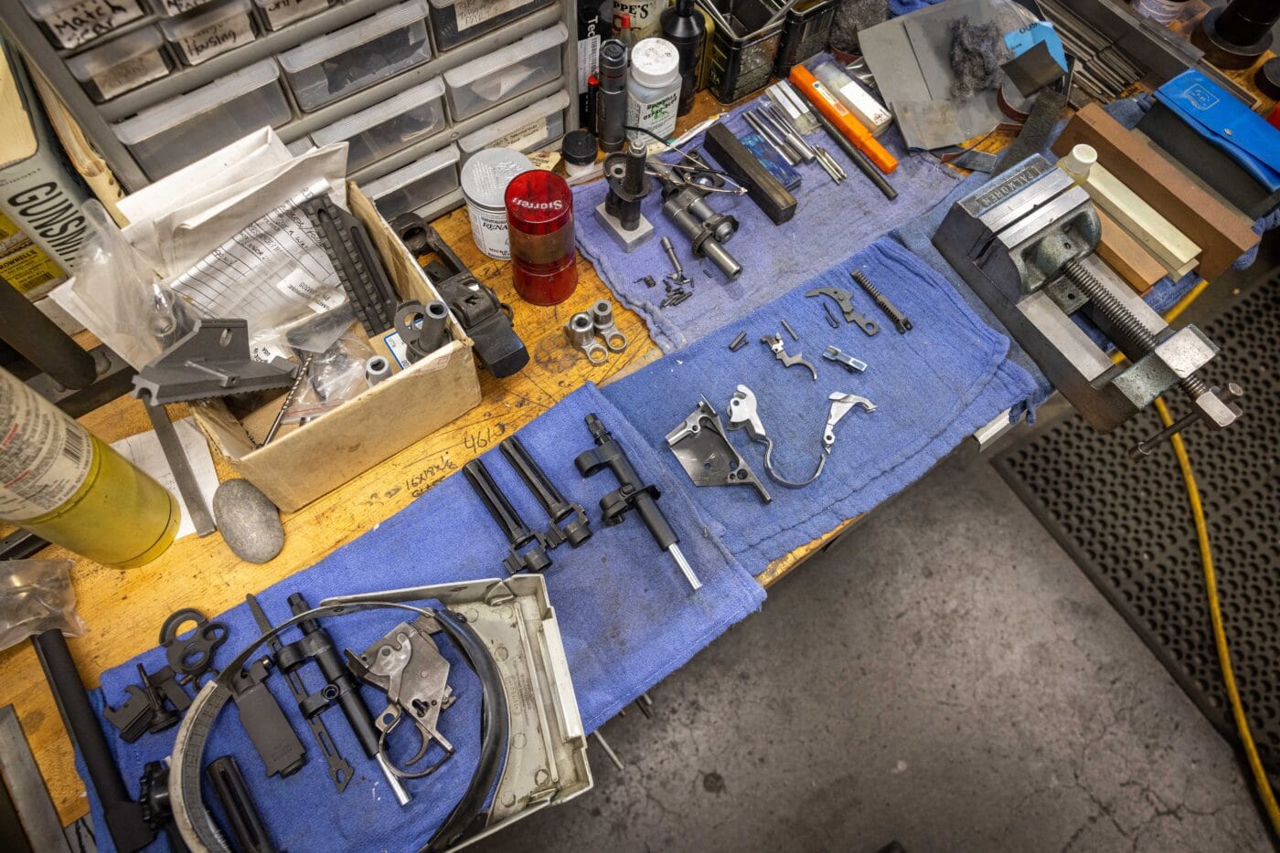 Workbench at Smith Enterprise while building the M1A Crazy Horse rifle