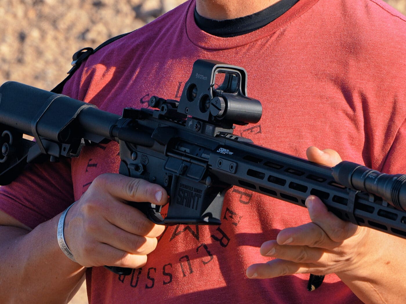 Reflex sight mounted on an AR-15 rifle
