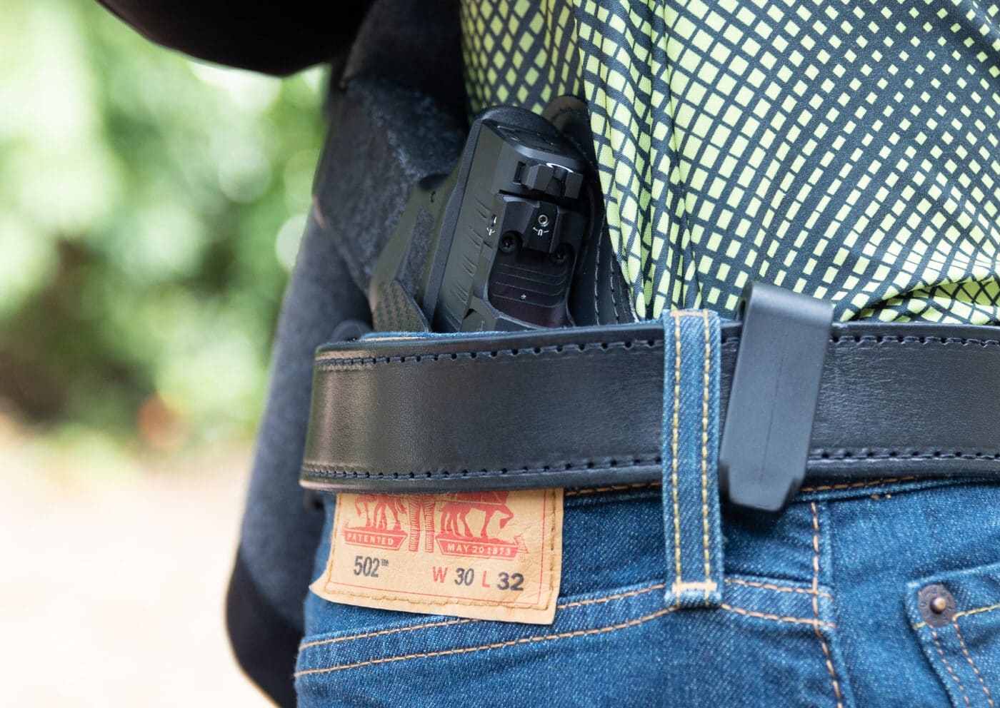 Black Arch Protos-M holster with Hellcat Pro pistol carried inside the waistband