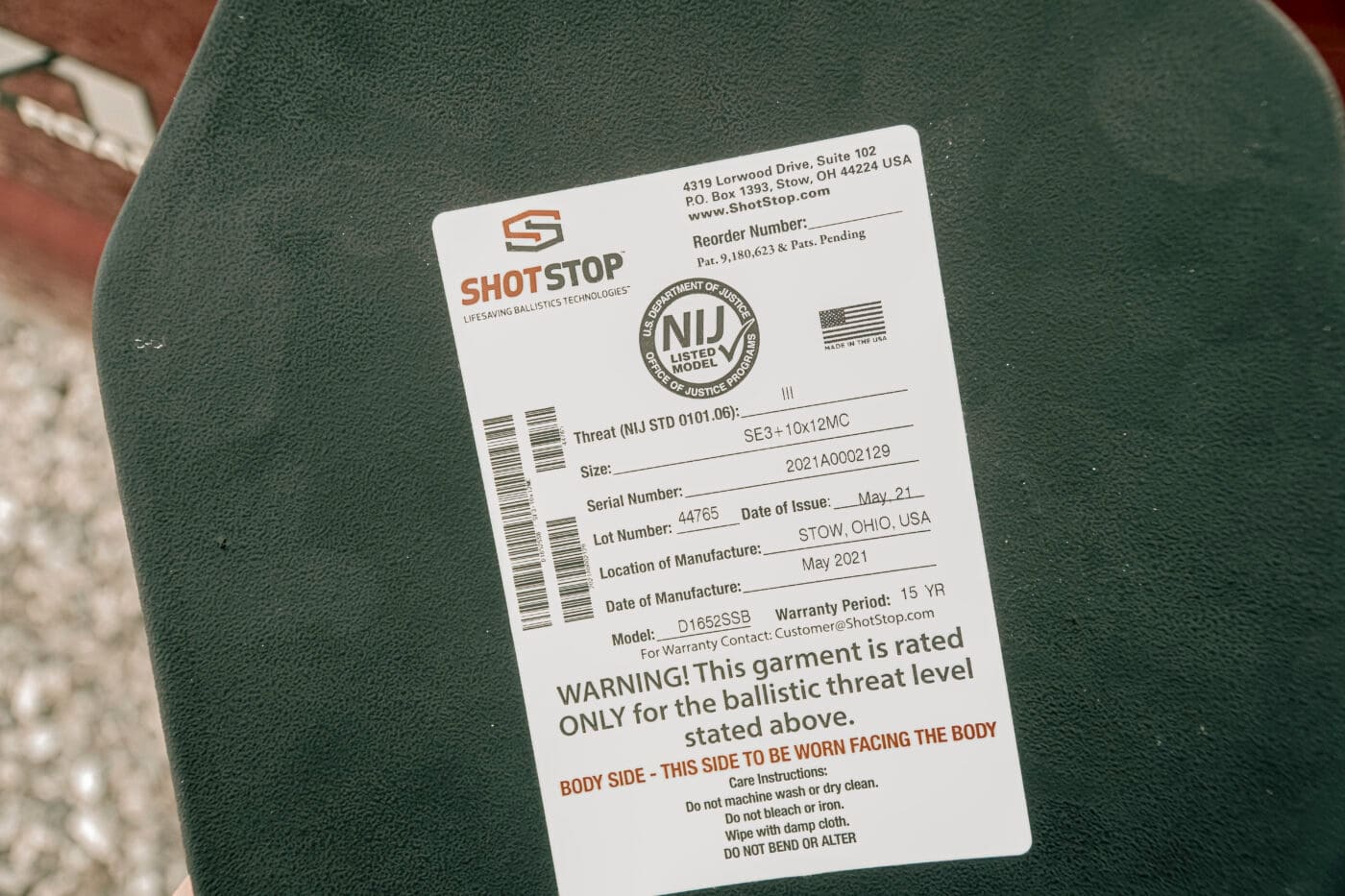NIJ Level III Certification Sticker