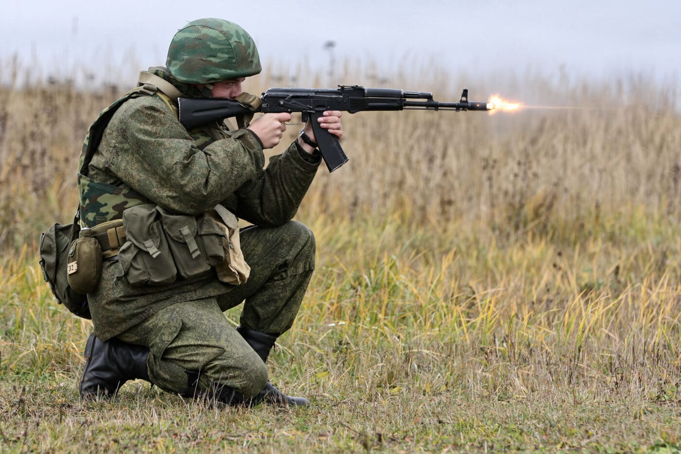 Soldier firing an AK-74M rifle