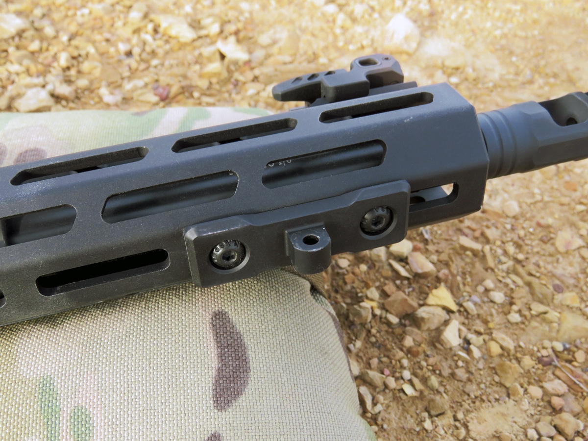 Attachment plate for Springfield bipod on SAINT rifle