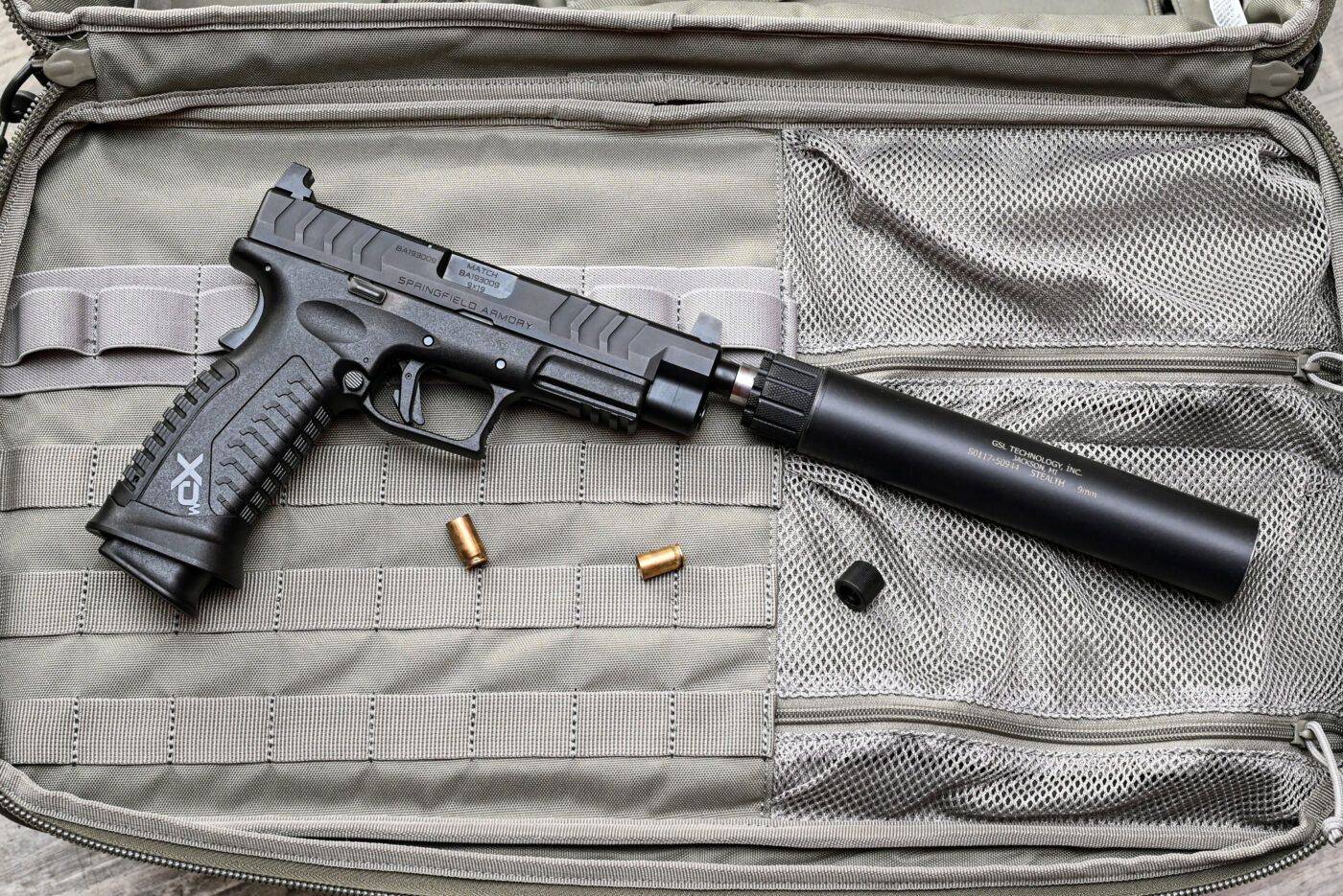 GSL noise suppressor mounted to Springfield XD-M Elite pistol