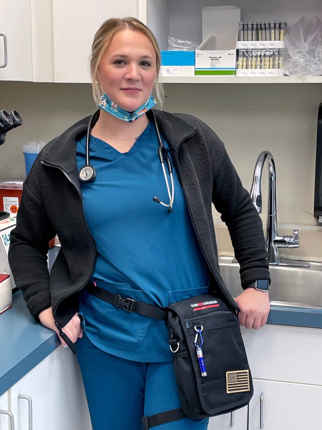Nurse with Thin Red Line Wear bag at her waist