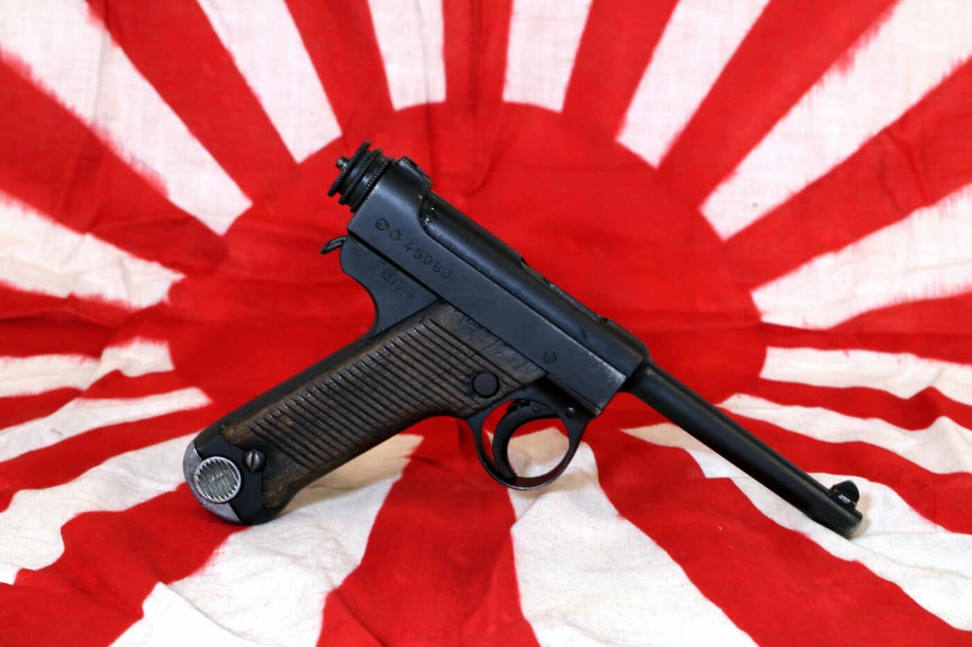 Nambu Pistol with Rising Sun Flag