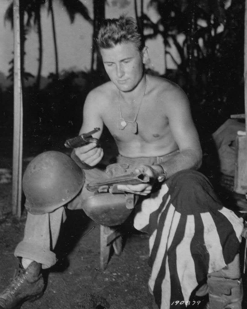 US Marine with Type 14 Nambu Pistol