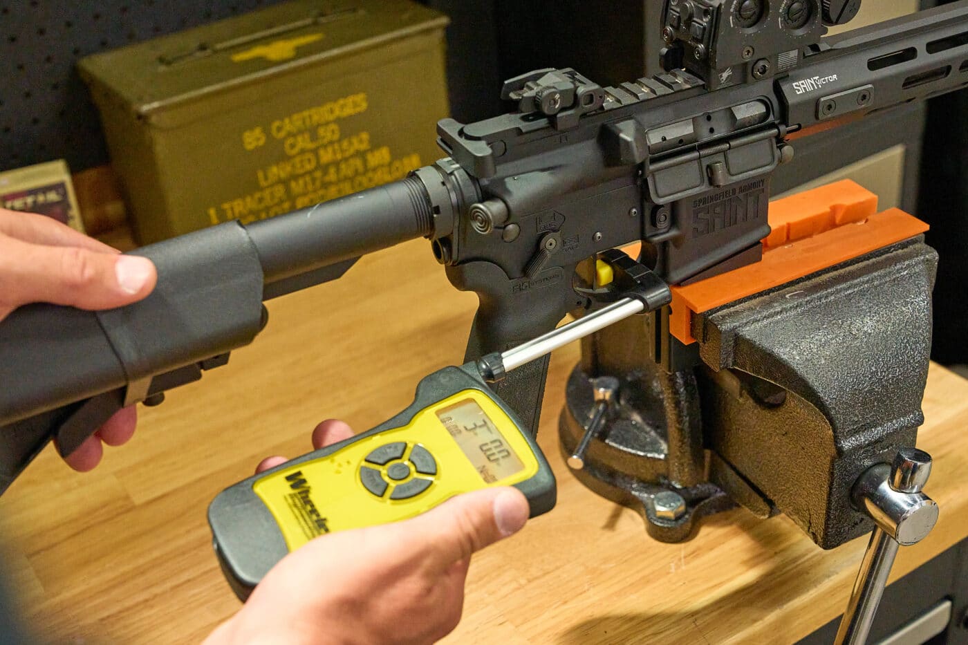 testing the pull weight of the 2-stage Timney trigger