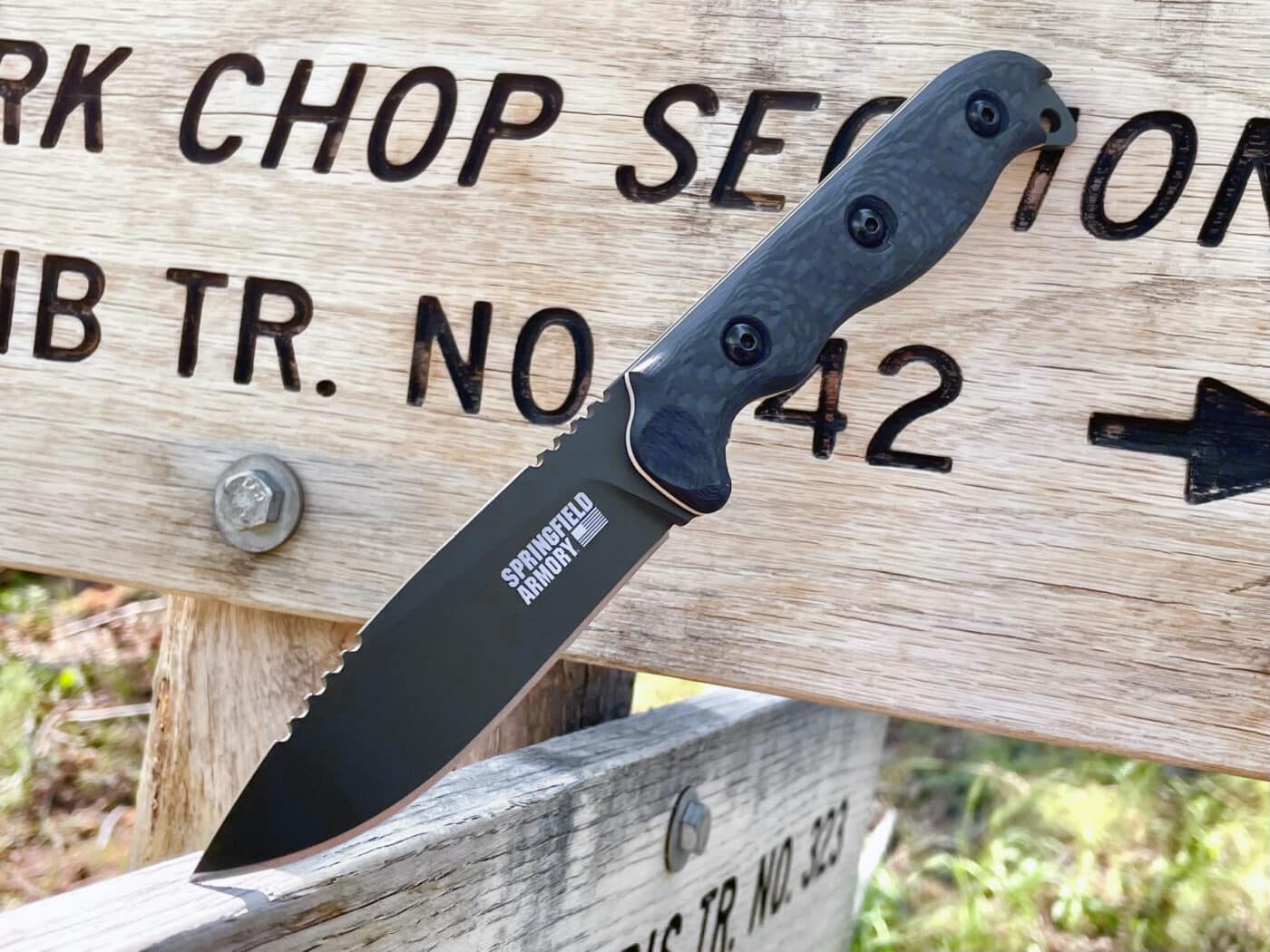 testing the Springfield Armory Model 2020 knife on a hiking trip