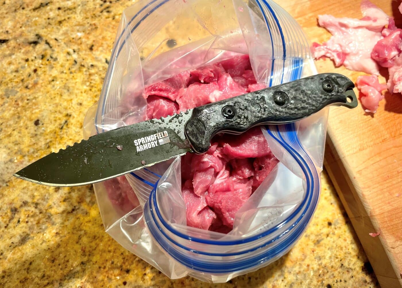 using the model 2020 knife to butcher meat