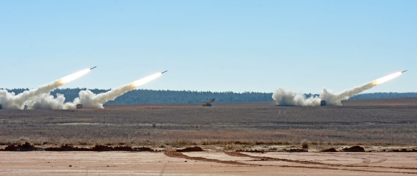 battery of himars firing on a target