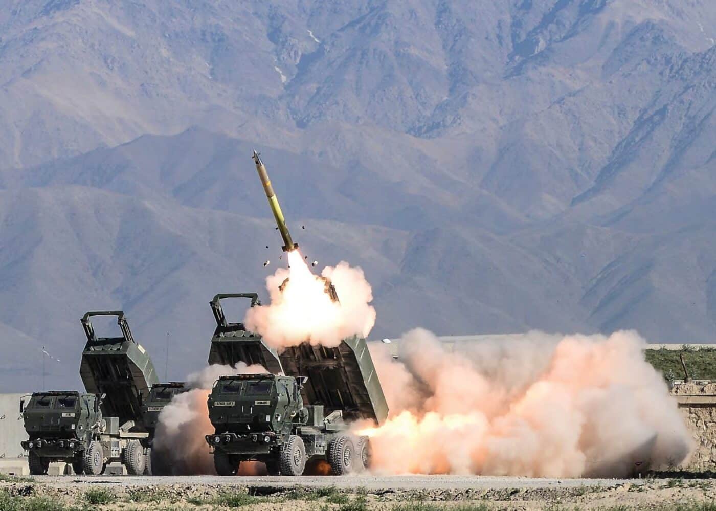 m142 himars rocket system firing