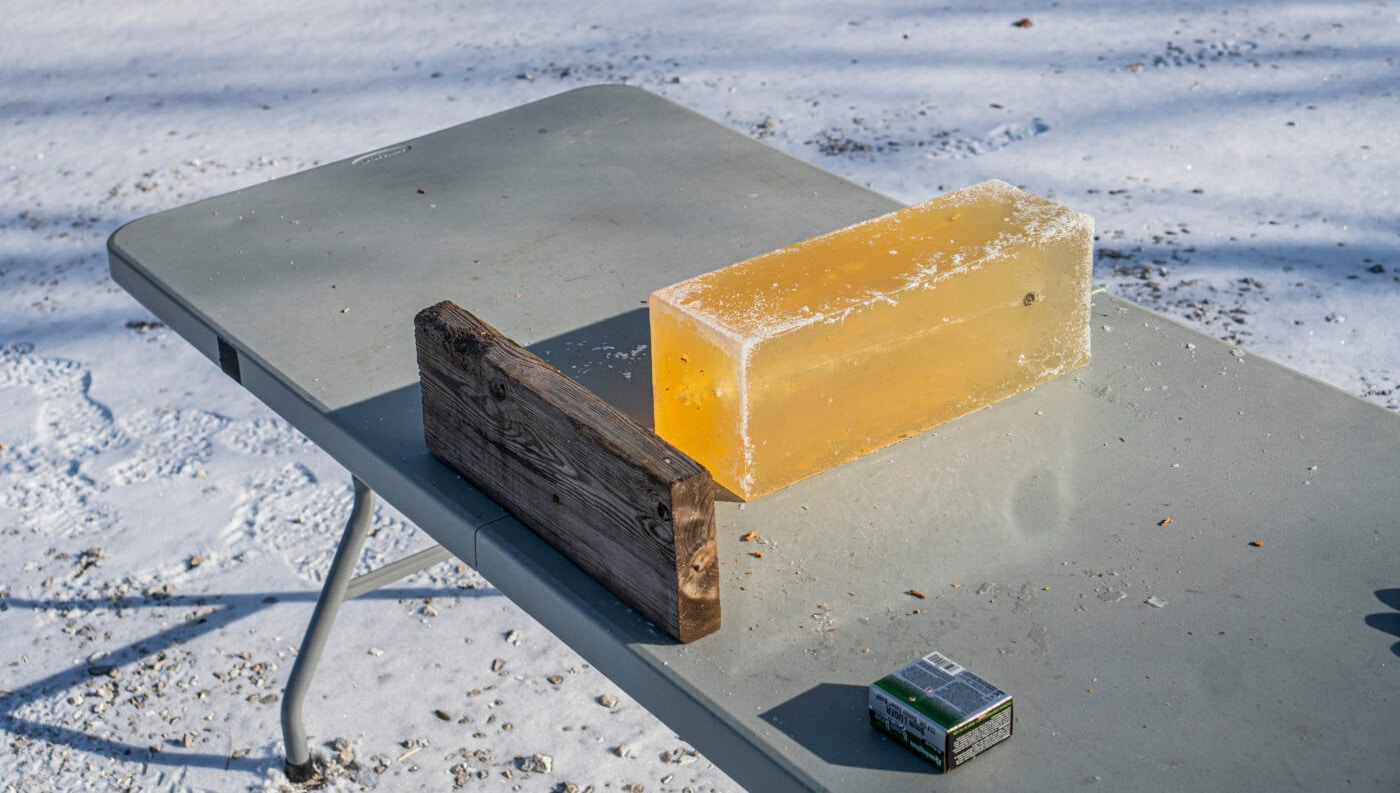 testing bullet performance through wood into gel block