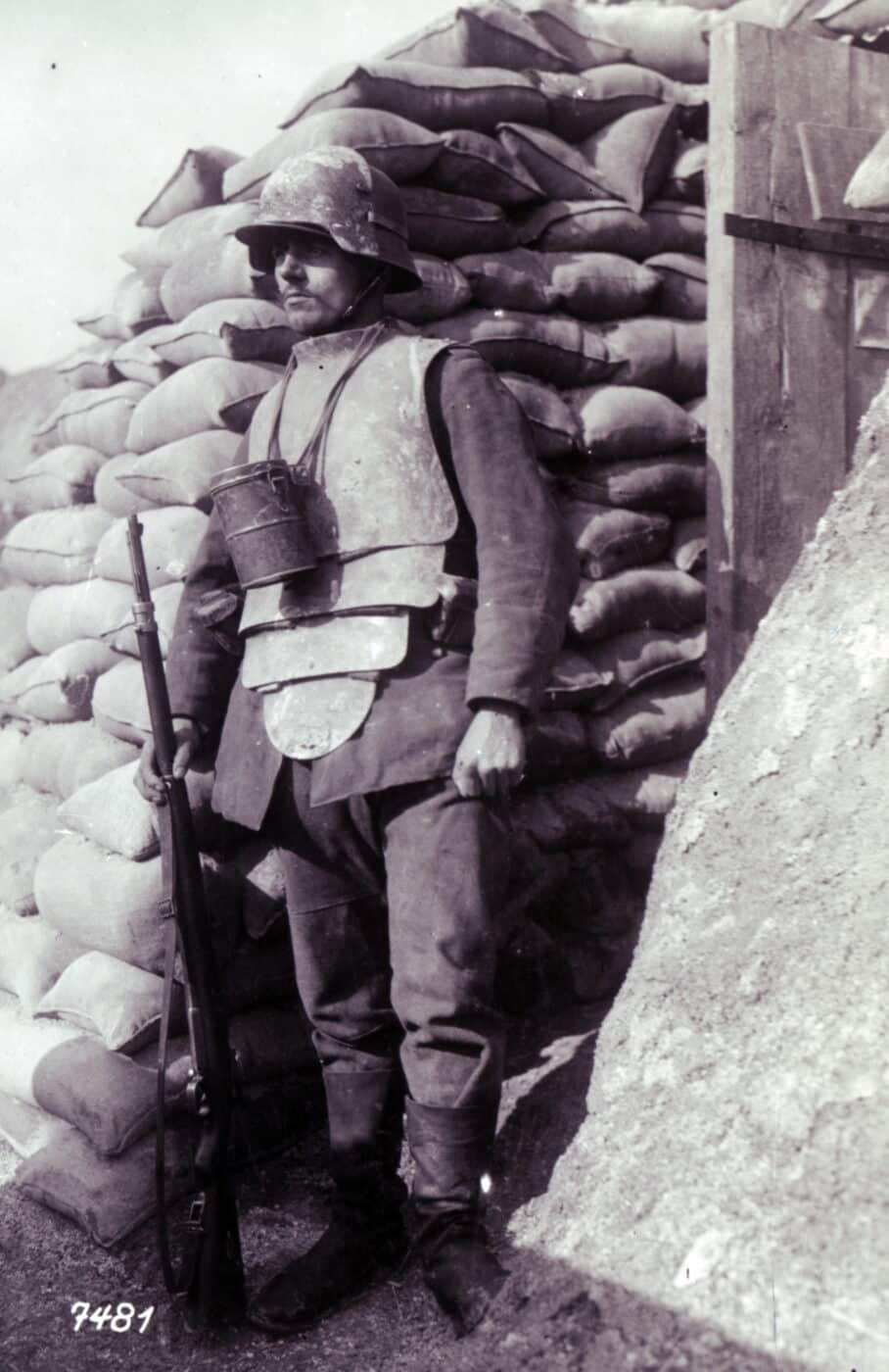 german sentry wearing wwi trench armor