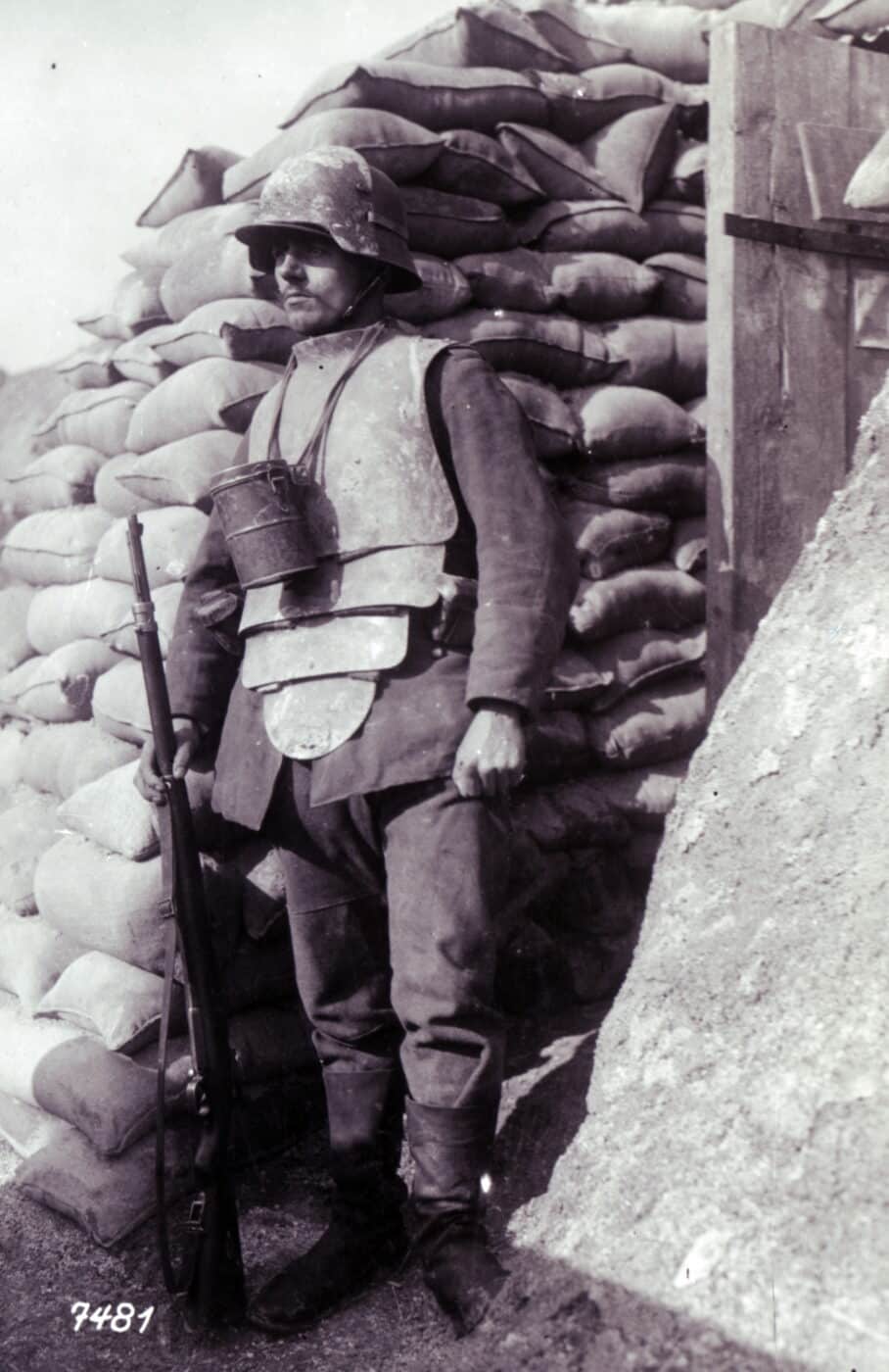 german sentry wearing wwi trench armor