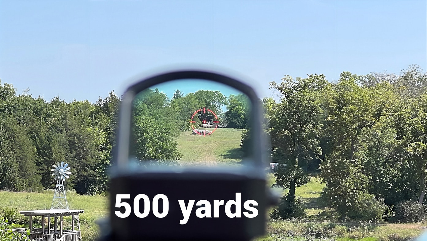 500 yard field of view through red dot sight