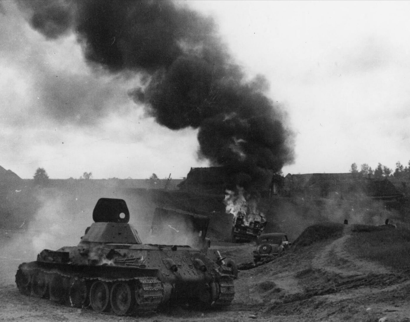 burning t-34 tank in wwii