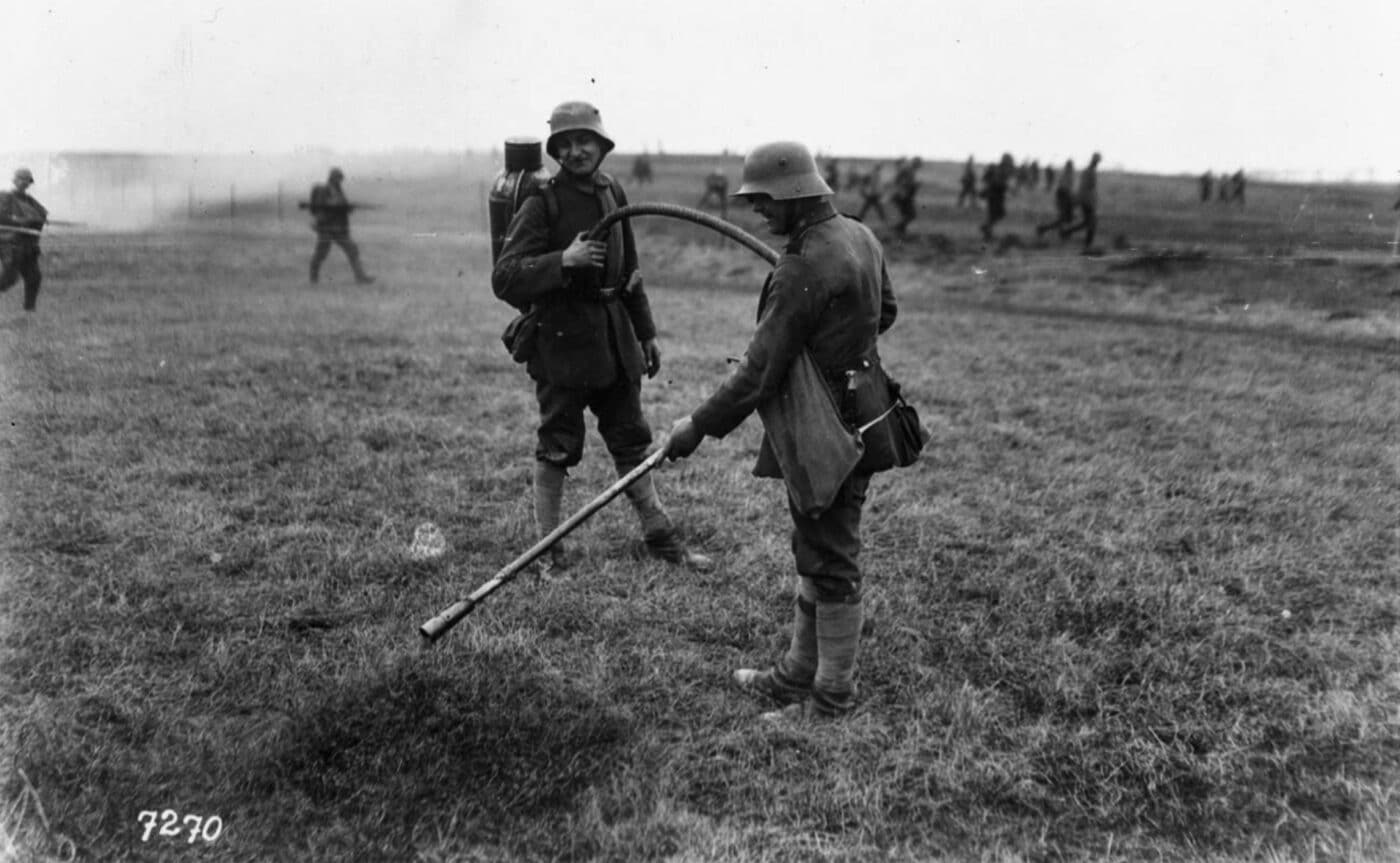 german pioneer troops training with flamethrower