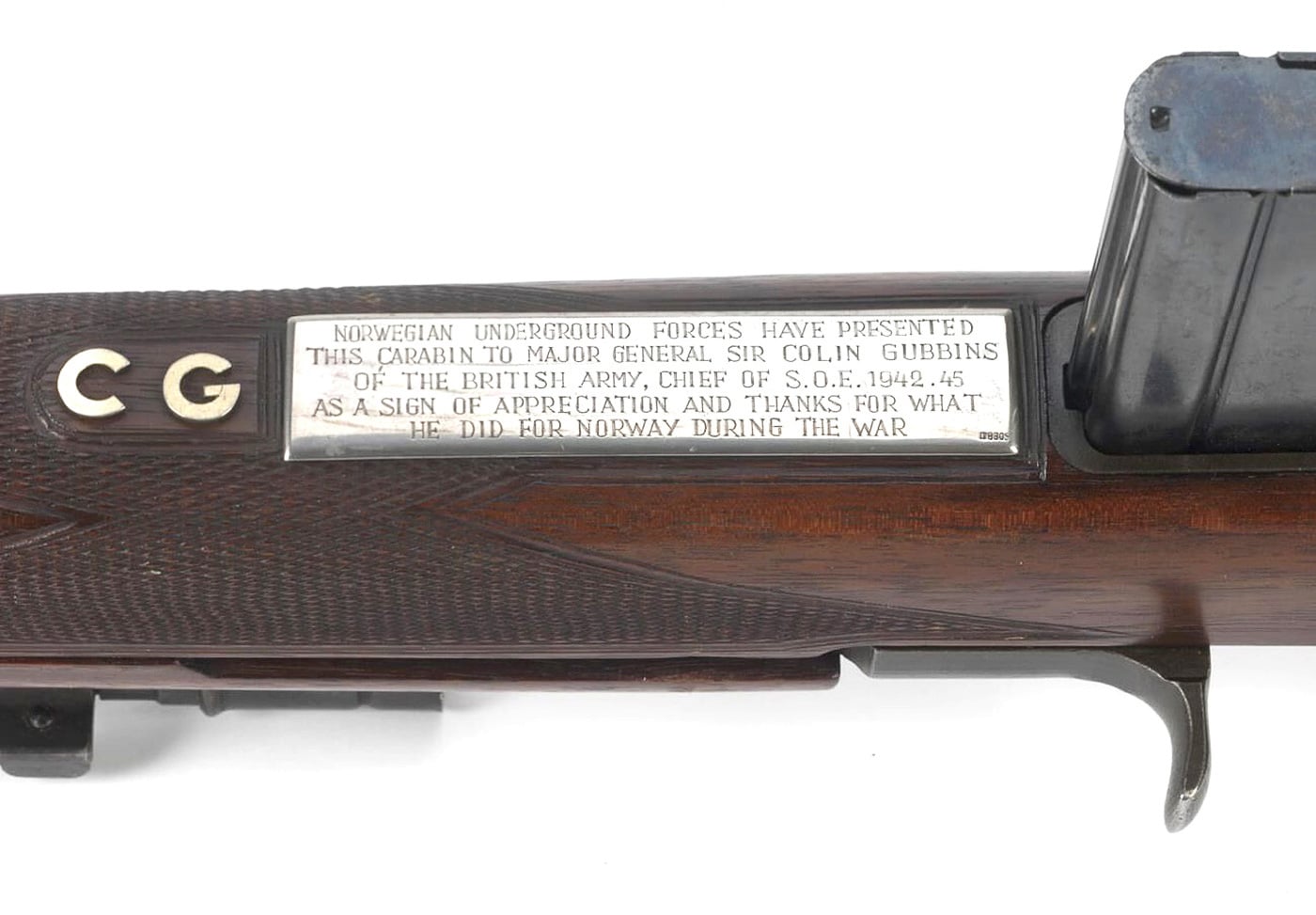 presentation plaque on m1 carbine with zf-41 scope