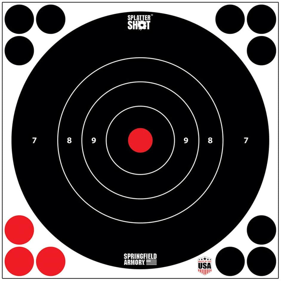 Springfield Armory 8" Peel & Stick Splatter Shot White Reactive Bullseye Targets, 6-Pack