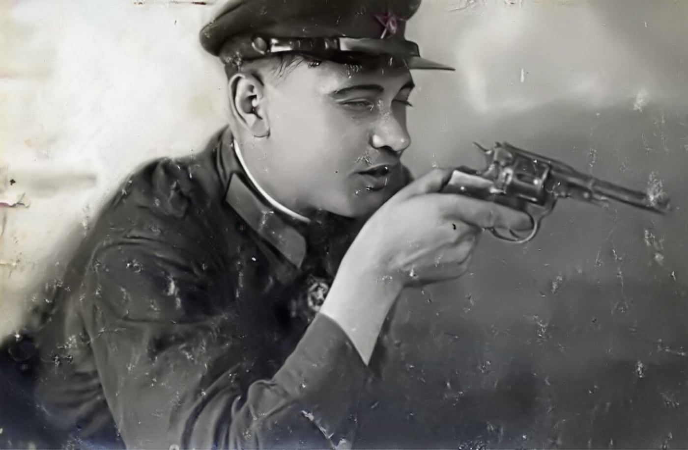 soviet soldier with m1895 nagant revolver