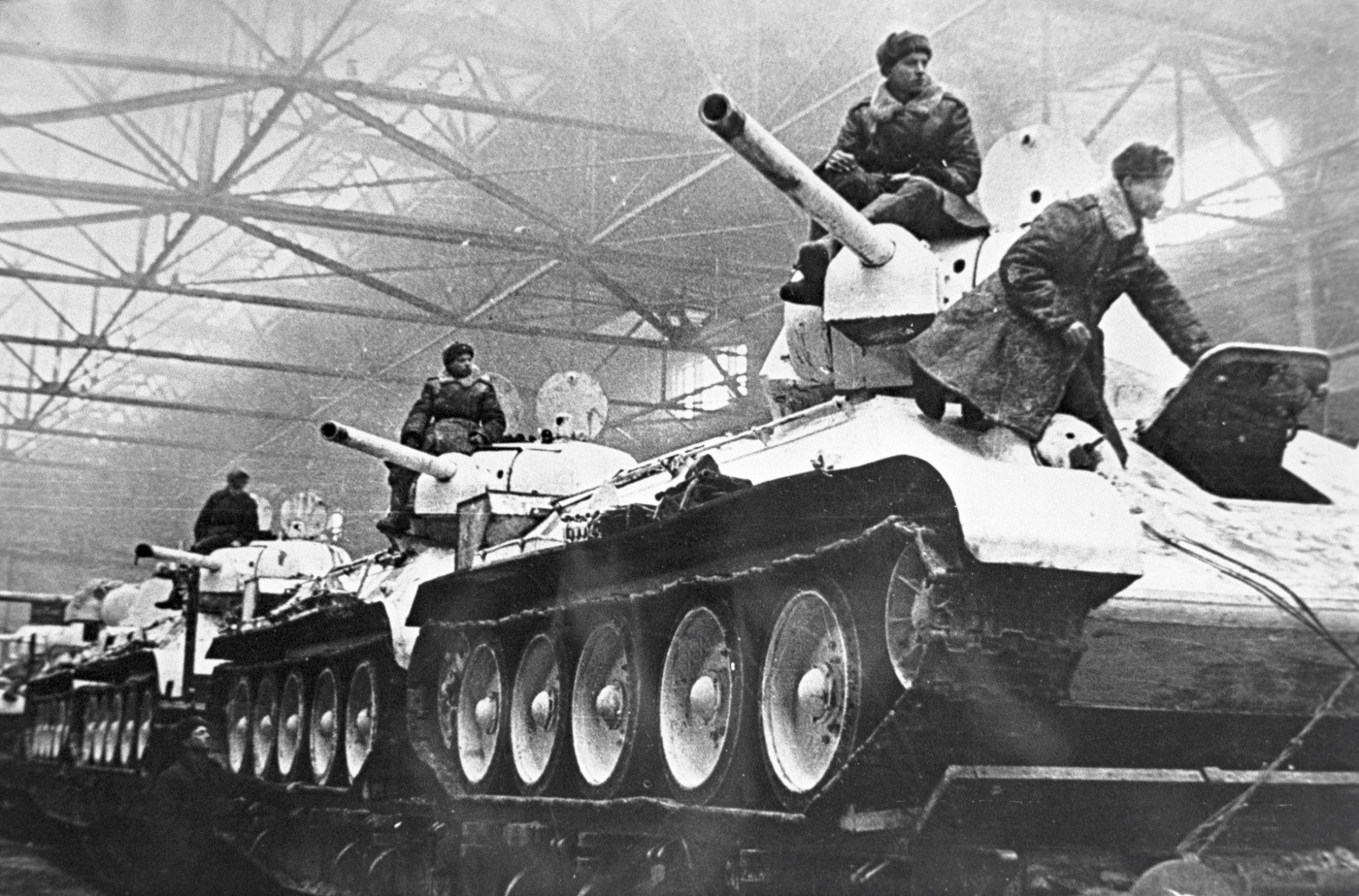 t-34 tank on factory assembly line