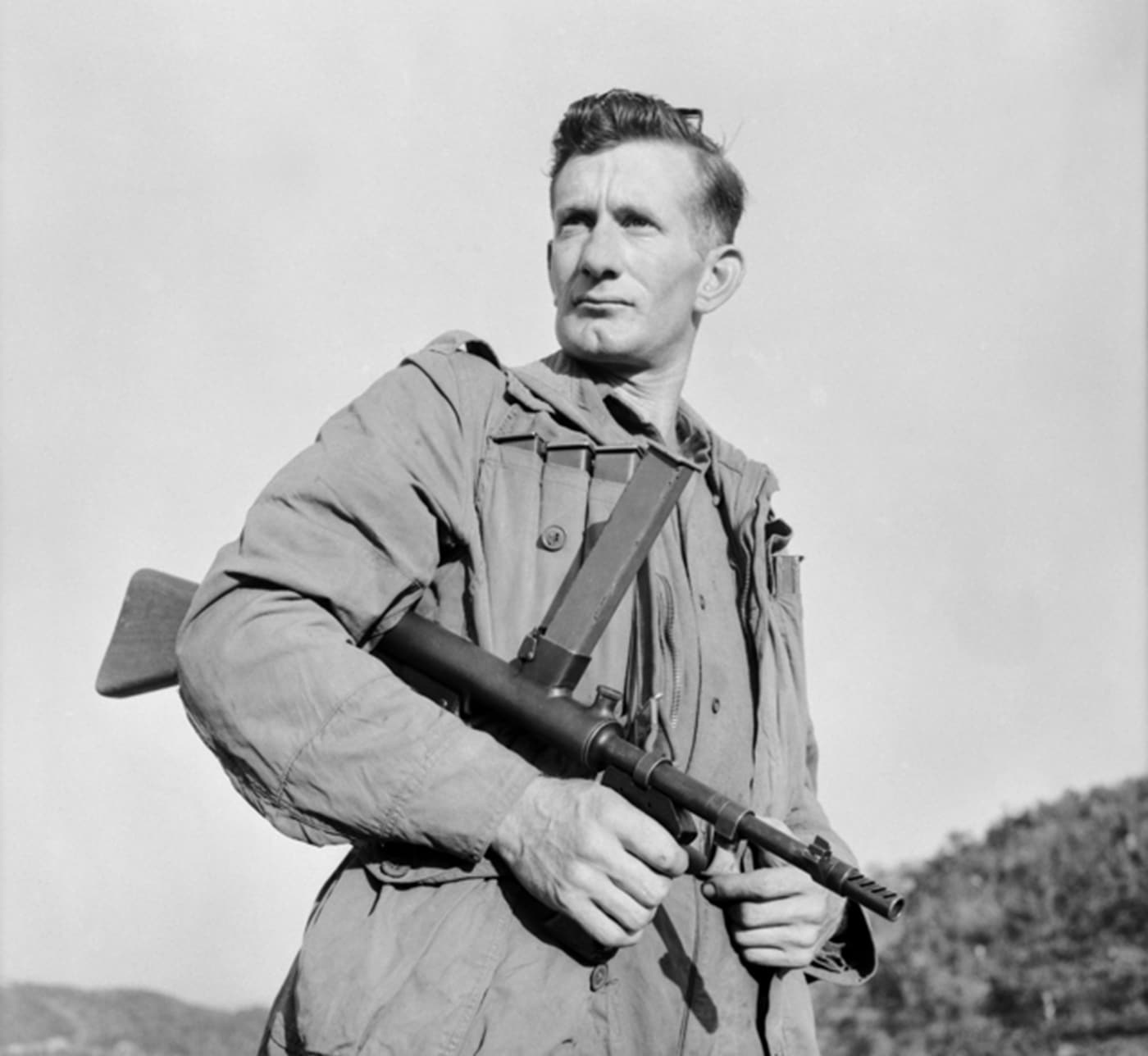 australian soldier with owen smg in the korean war