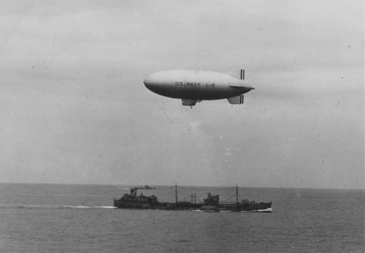 us navy blimp l-ship over tanker