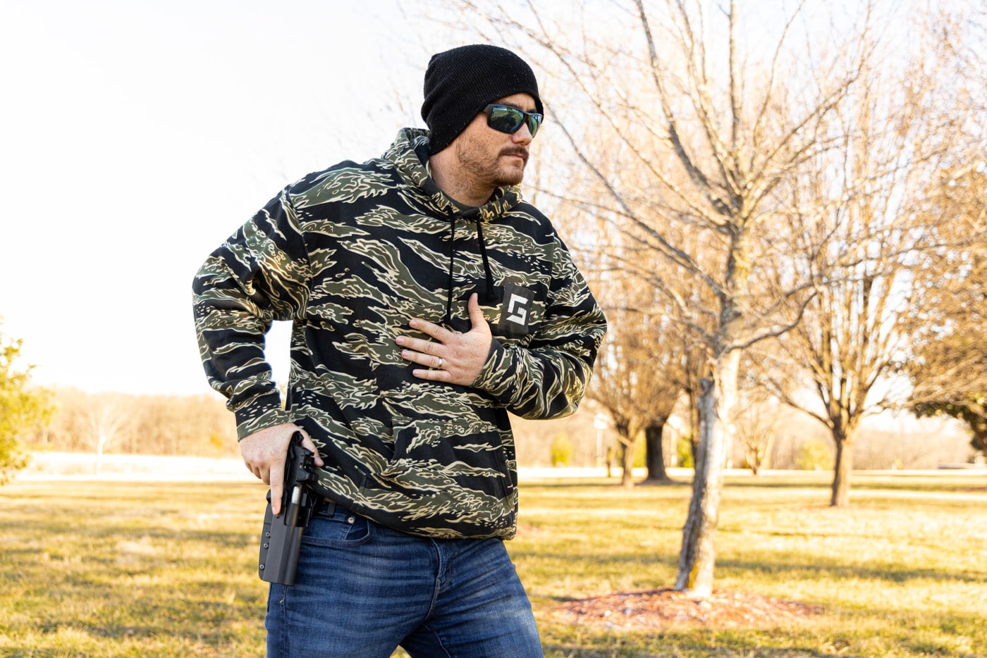 author testing the comp tac outside the waistband holster