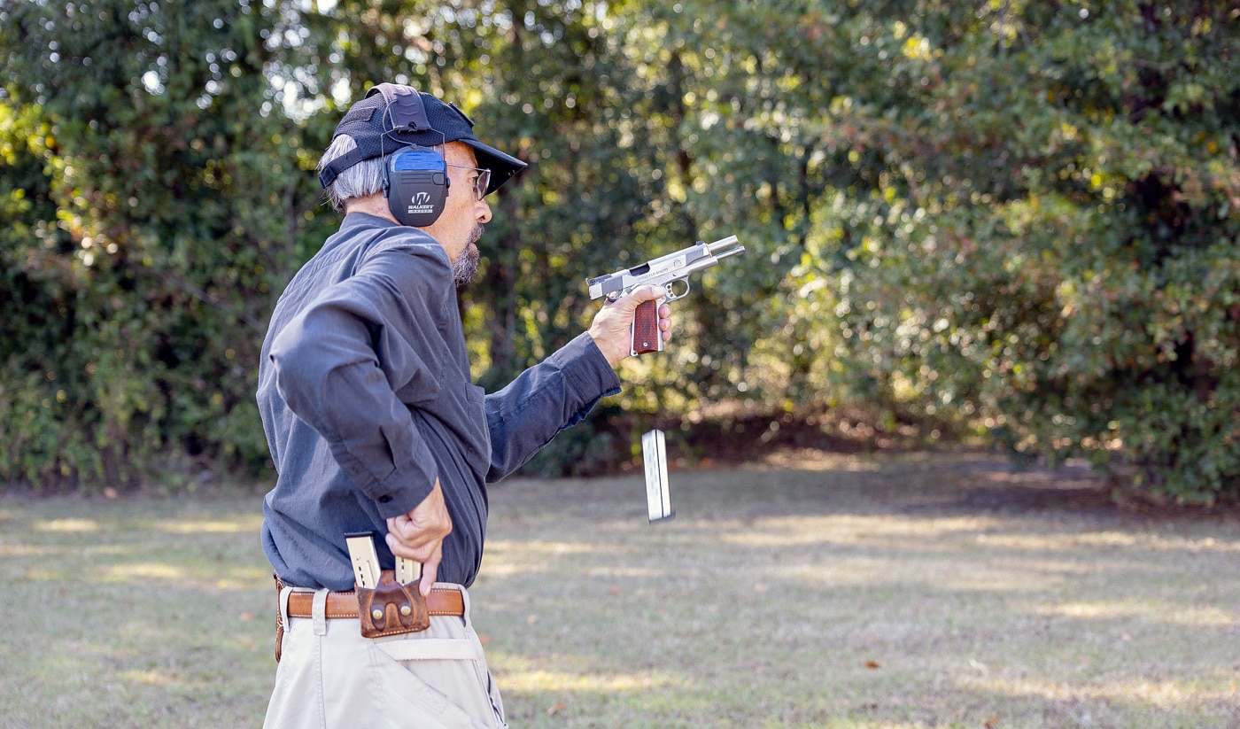 ayoob demonstrating a weak hand reload