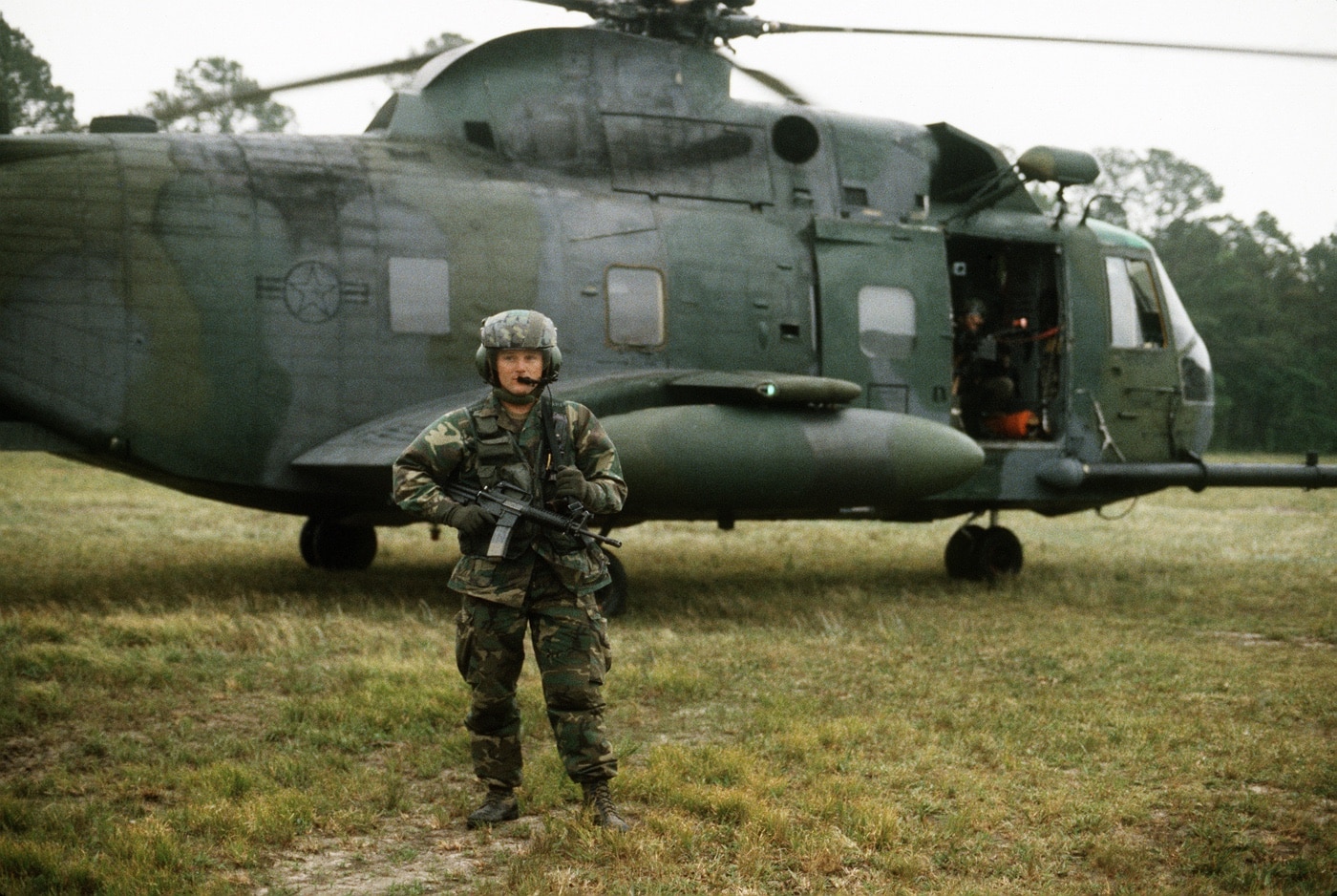 crew member guards his jolly green giant