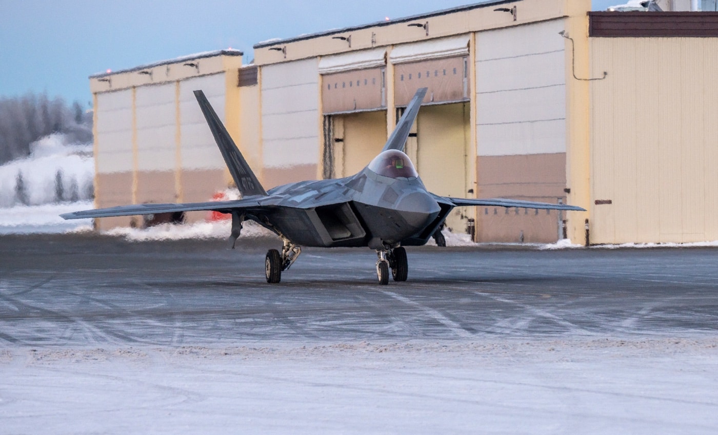f-22 on taxiway in germany