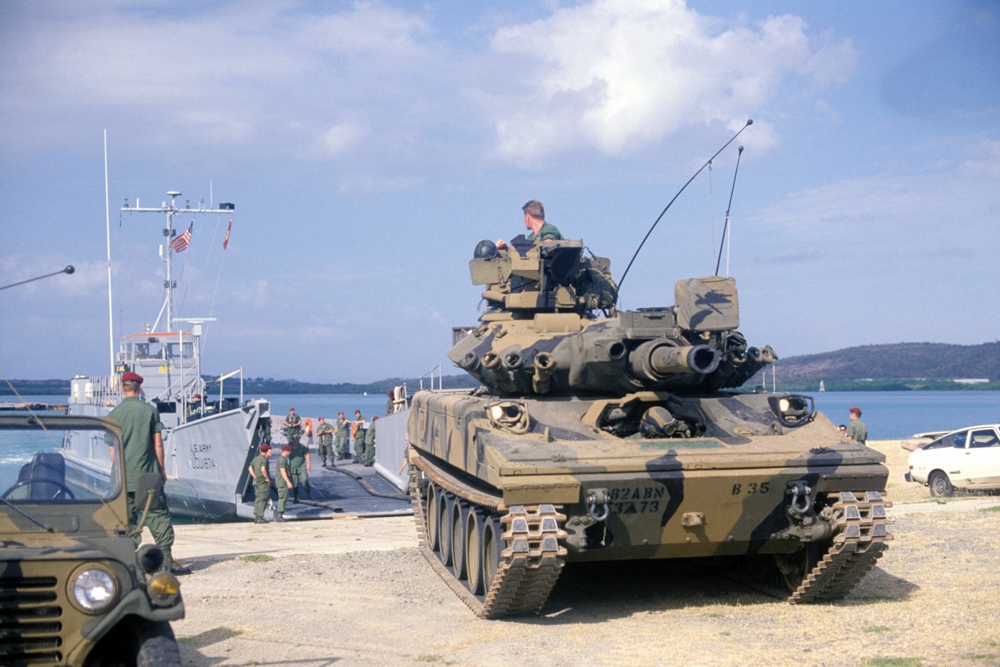 m551 sheridan deploys from a landing craft