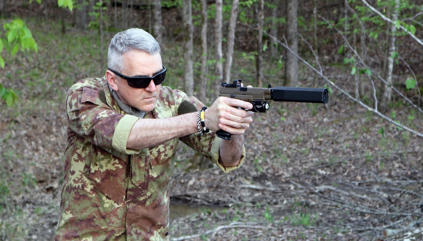author testing the new threaded barrels on the range