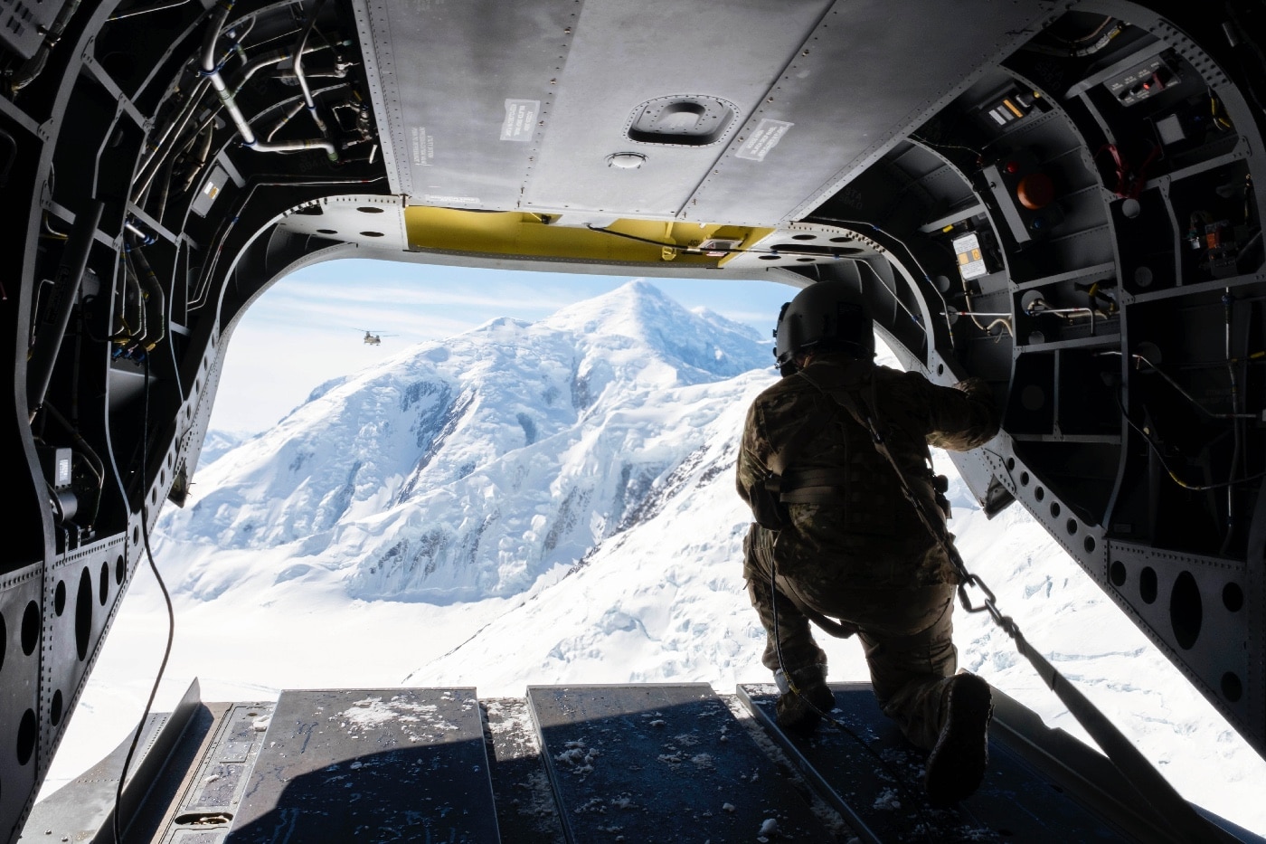 us army high altitude rescue team view from helicopter ramp