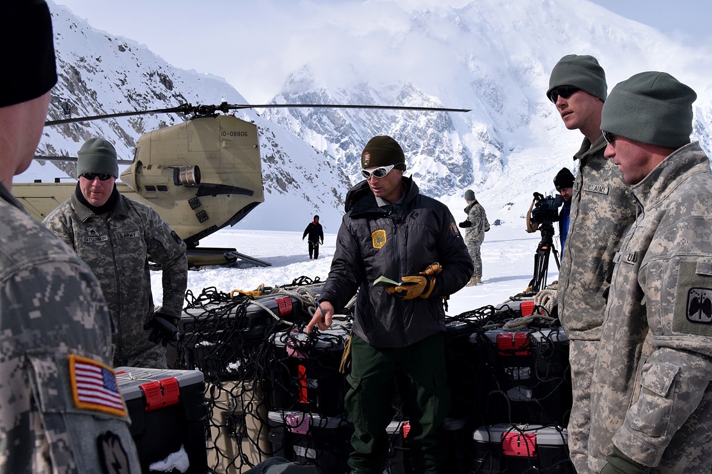 us army soldiers working with us park ranger for rescue operations