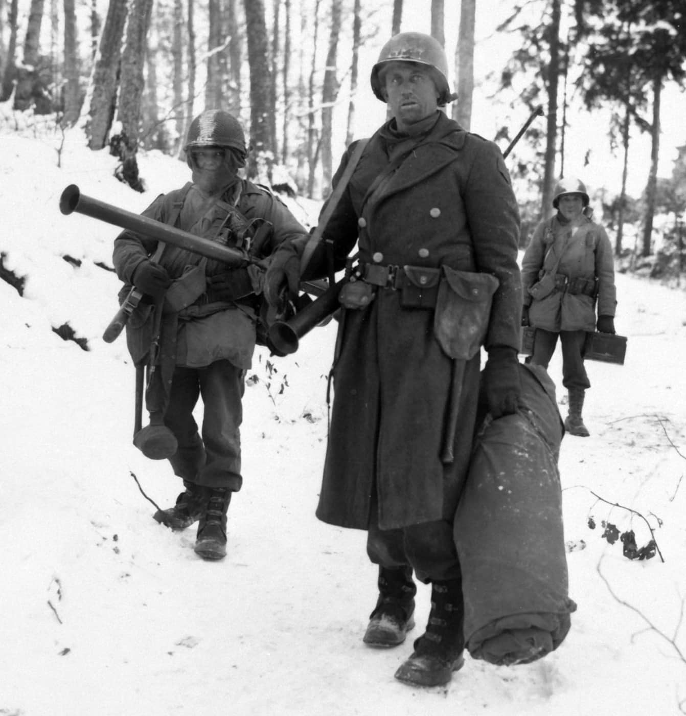 bazookas in the snow during the battle of the bulge