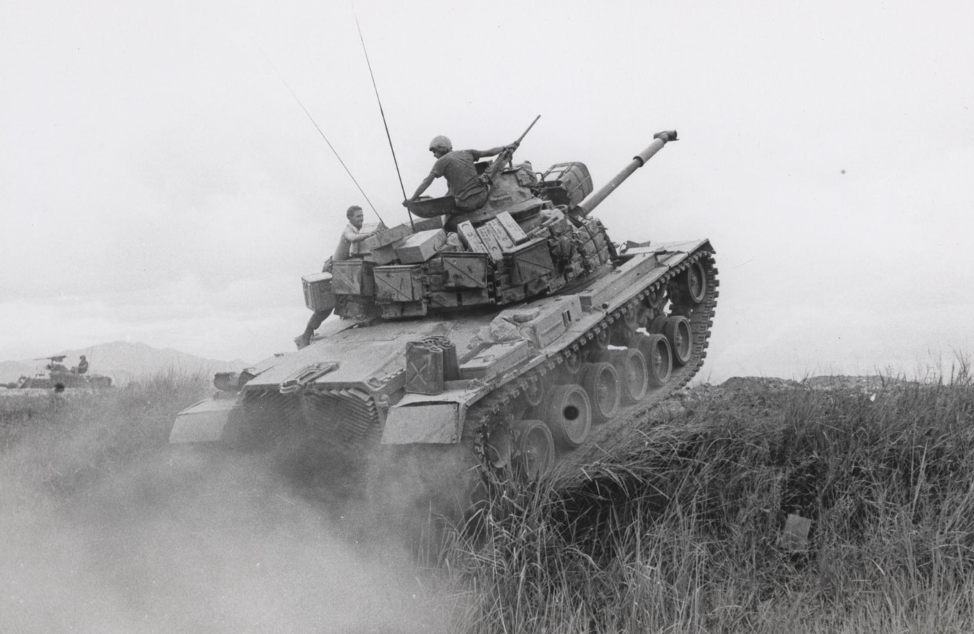 marines in m48 tank in combat against north vietnamese soldiers